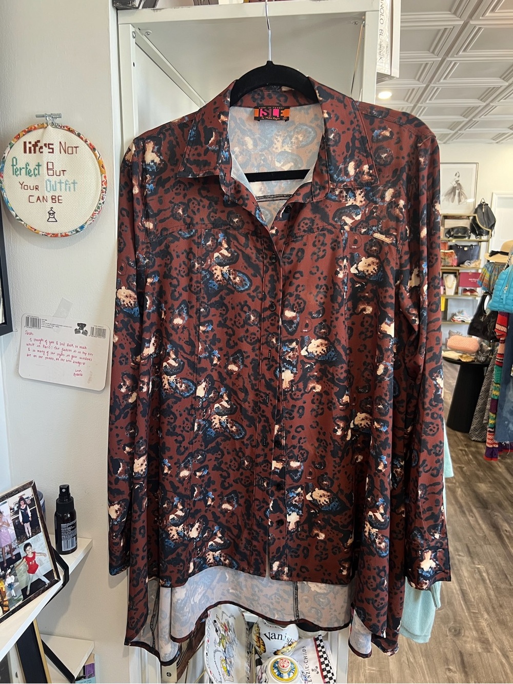 Isle vintage Brown Printed Button-Down Shirt with Abstract Leopard Motif